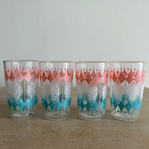 Set of 4 1950’s Vintage MCM Anchor Hocking Pink and Turquoise Juice Glasses